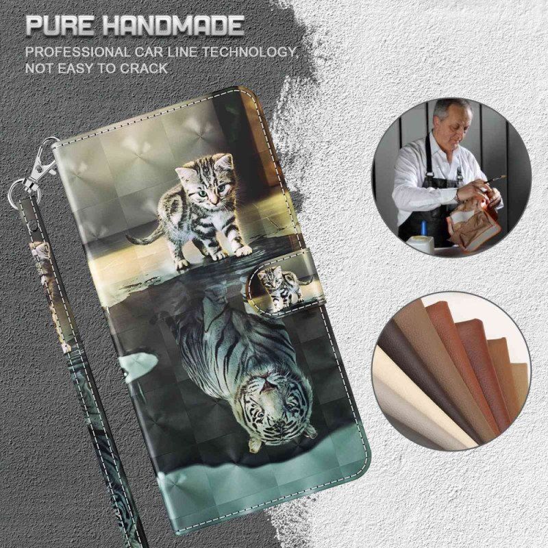 Etui Folio do Samsung Galaxy S23 5G z Łańcuch Pasiasty Sen Kociaka