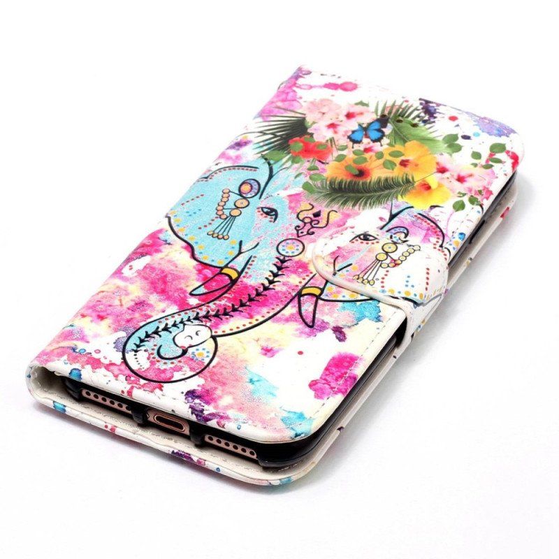 Etui Folio do Samsung Galaxy S23 5G z Łańcuch Plemienny Słoń Z Paskiem