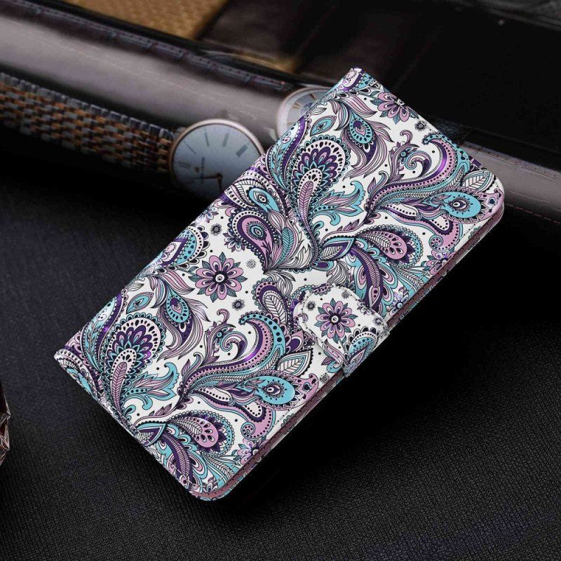 Etui Folio do Samsung Galaxy S23 Plus 5G z Łańcuch Pasiasty Wzór Paisley