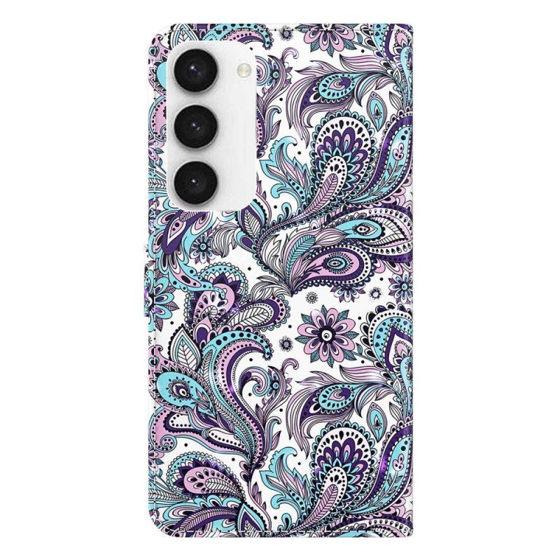 Etui Folio do Samsung Galaxy S23 Plus 5G z Łańcuch Pasiasty Wzór Paisley