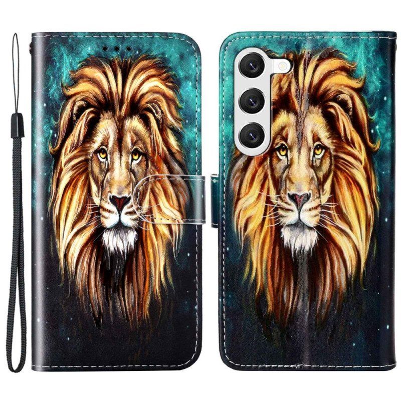 Etui Folio do Samsung Galaxy S23 Plus 5G z Łańcuch Smycz Lew