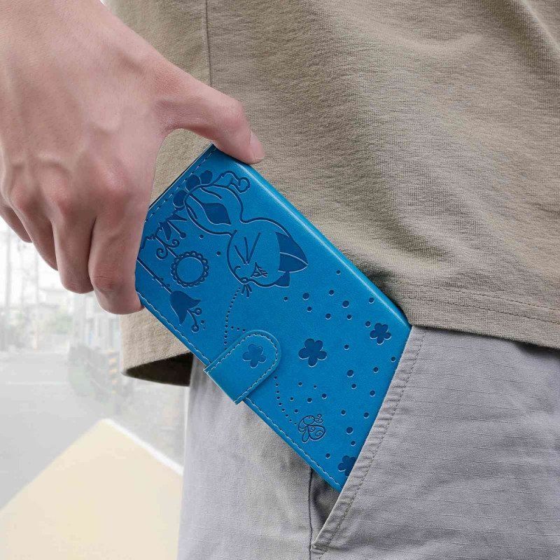 Etui Folio do Samsung Galaxy S23 Ultra 5G z Łańcuch Pasiasty Kot I Pszczoły