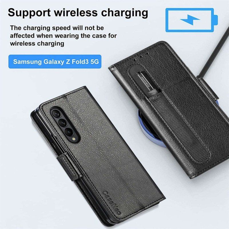 Etui Folio do Samsung Galaxy Z Fold 4 Otwór Na Długopis Liczi Ze Sztucznej Skóry Caseneo