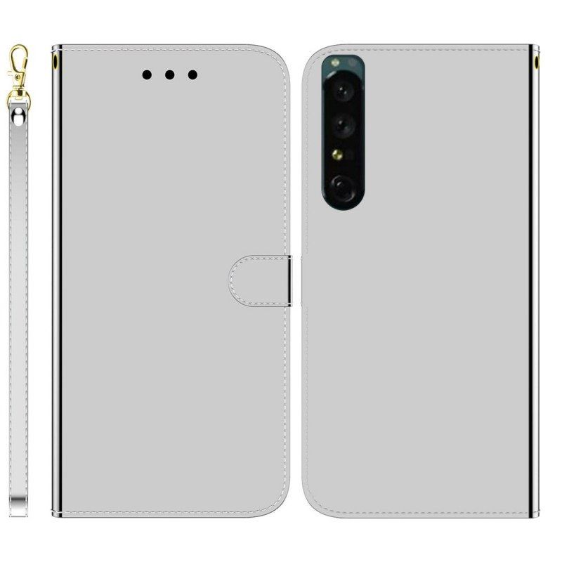 Etui Folio do Sony Xperia 1 IV z Łańcuch Lustrzany Pasek Ze Sztucznej Skóry