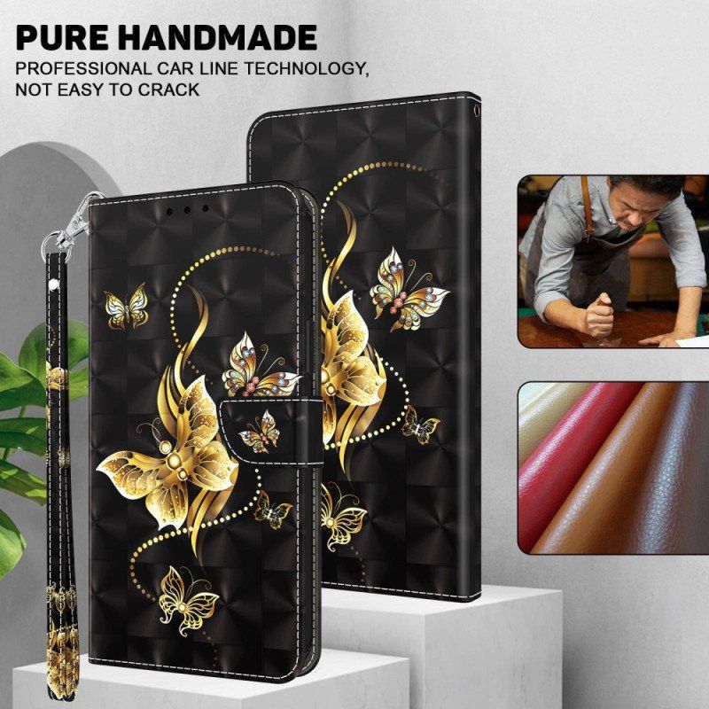 Etui Folio do Sony Xperia 1 IV z Łańcuch Złote Motyle Z Paskiem