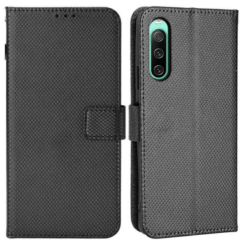 Etui Folio do Sony Xperia 10 IV z Łańcuch Stylowa Sztuczna Skóra Z Paskami