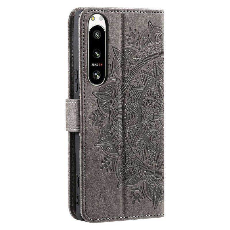 Etui Folio do Sony Xperia 5 IV z Łańcuch Mandala Słoneczna Na Ramiączkach