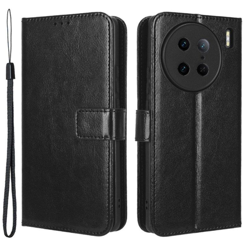Etui Folio do Vivo X90 Pro Błyszcząca Sztuczna Skóra