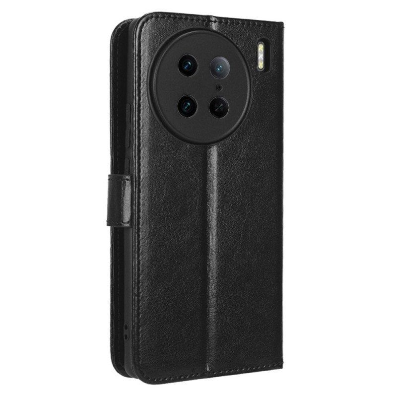 Etui Folio do Vivo X90 Pro Błyszcząca Sztuczna Skóra