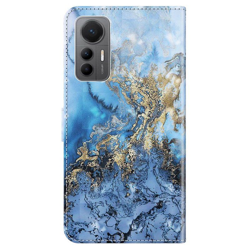 Etui Folio do Xiaomi 12 Lite z Łańcuch Marmurkowy Styl Na Ramiączkach