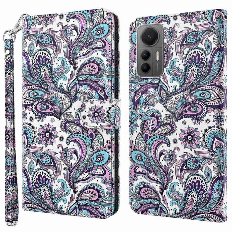 Etui Folio do Xiaomi 12 Lite z Łańcuch Pasiasty Wzór Paisley