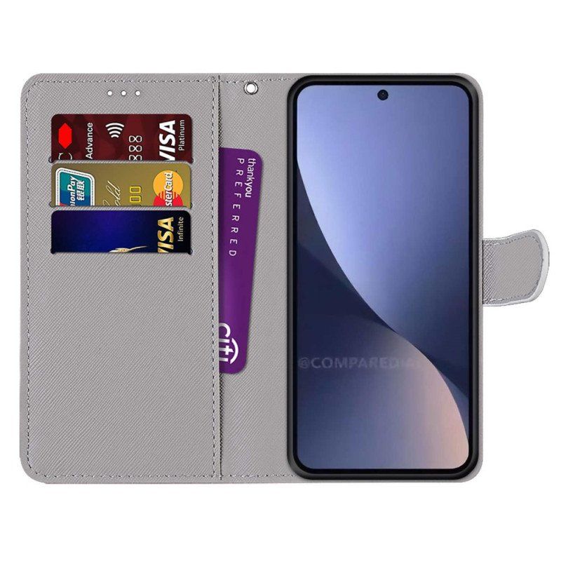 Etui Folio do Xiaomi 13 Czerwony Motyl Niebieskim Tle