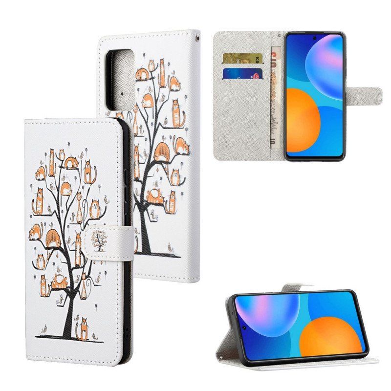 Etui Folio do Xiaomi Redmi Note 11 / 11S z Łańcuch Funky Koty Z Paskiem