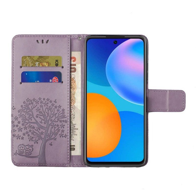 Etui Folio do Xiaomi Redmi Note 11 Pro / 11 Pro 5G z Łańcuch Drzewo Stringów I Sowy