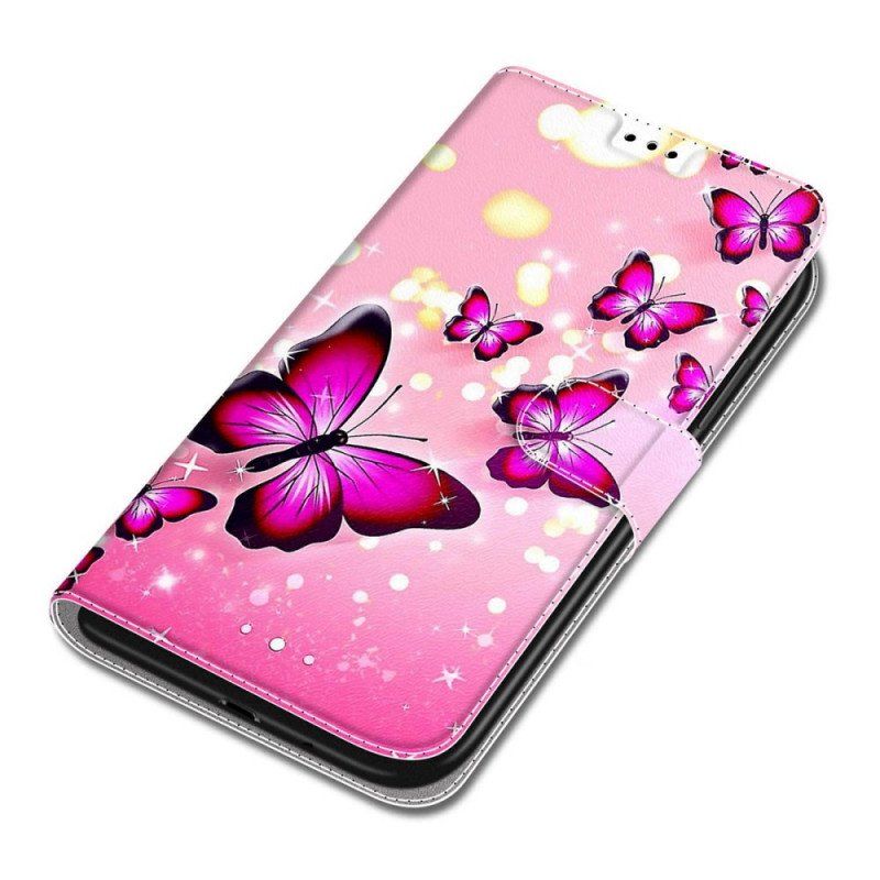 Etui Folio do Xiaomi Redmi Note 11 Pro Plus 5G z Łańcuch Wachlarz Motyli Na Pasku