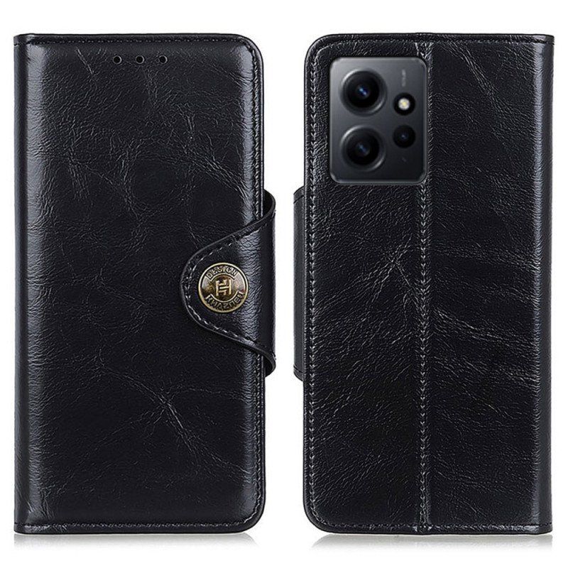 Etui Folio do Xiaomi Redmi Note 12 4G Guzik Khazneh Z Imitacji Lakierowanej Skóry