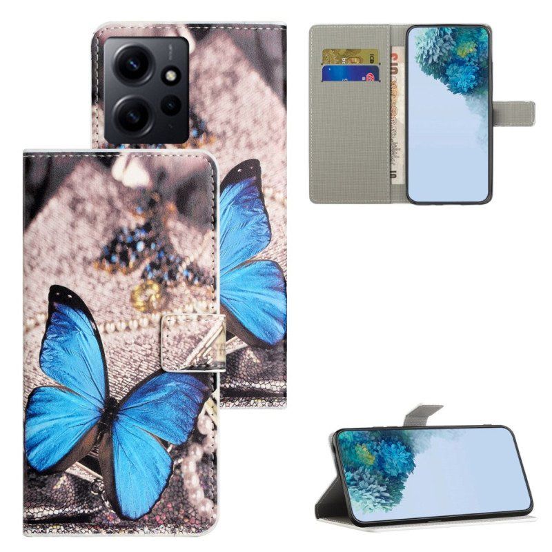 Etui Folio do Xiaomi Redmi Note 12 4G Niebieski Motyl