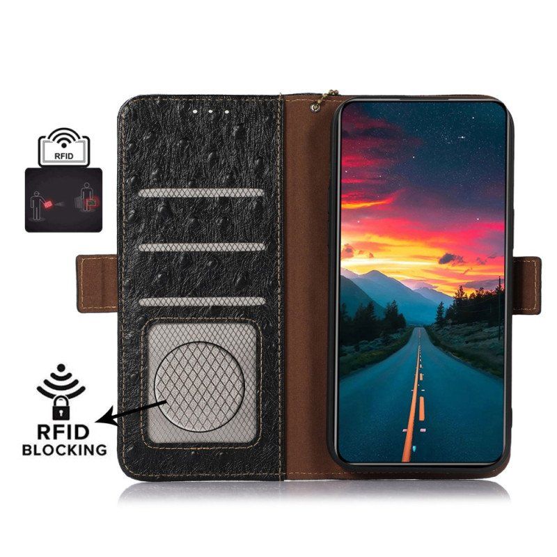 Etui Folio do Xiaomi Redmi Note 12 4G Rfid W Stylu Strusia Z Prawdziwej Skóry