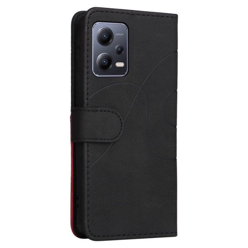 Etui Folio do Xiaomi Redmi Note 12 5G z Łańcuch Dwukolorowy Pasek