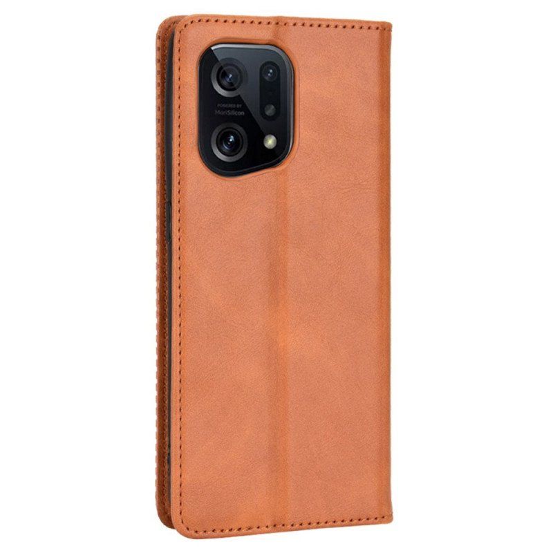 Etui Na Telefon do Oppo Find X5 Etui Folio Stylizowany Efekt Skóry W Stylu Vintage