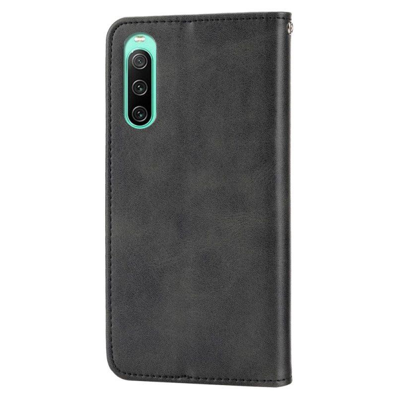 Etui Na Telefon do Sony Xperia 10 IV Etui Folio Skórzany Wzór 3d Z Paskiem