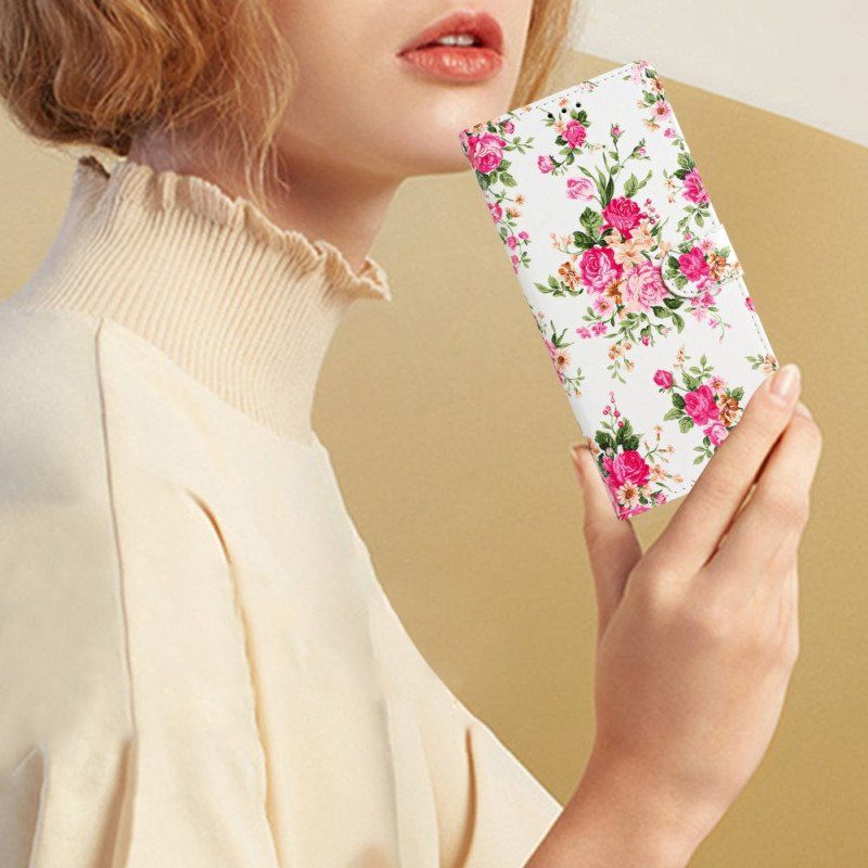 Etui Na Telefon Pokrowce do Oppo Reno 8 Lite z Łańcuch Pasek Liberty Flowers