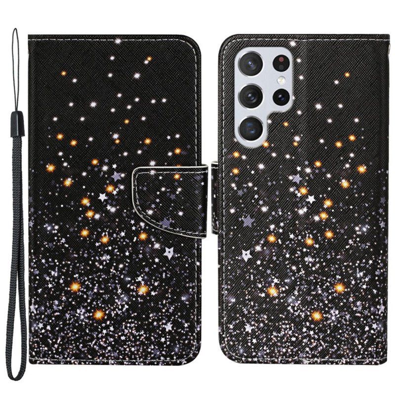 Etui Na Telefon Pokrowce do Samsung Galaxy S22 Ultra 5G Gwiazdy I Cekiny Ze Smyczą