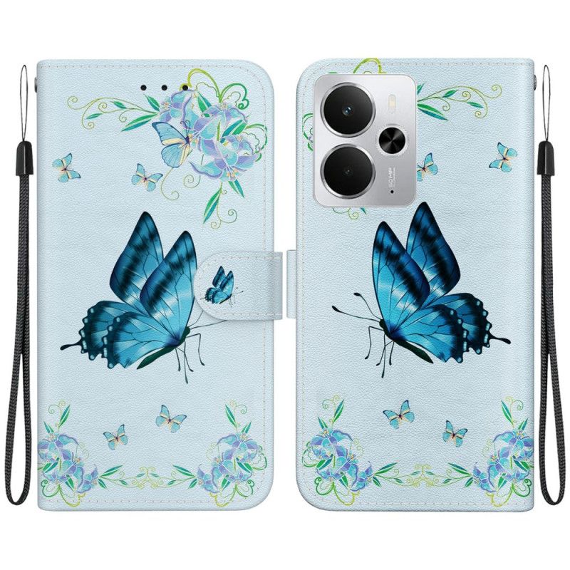 Etui Folio Realme 14 5g Niebieski Motyl I Kwiaty Etui Ochronne