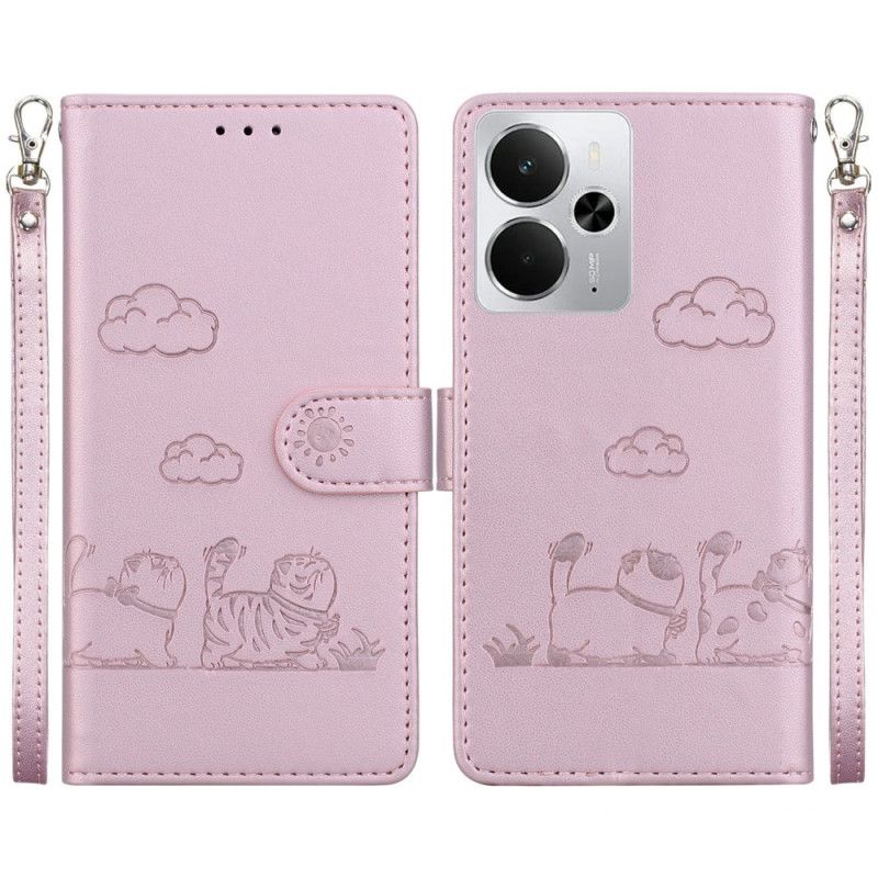 Obudowa Realme 14 5g Etui Na Telefon Pasek Rfid Z Motywem Kota