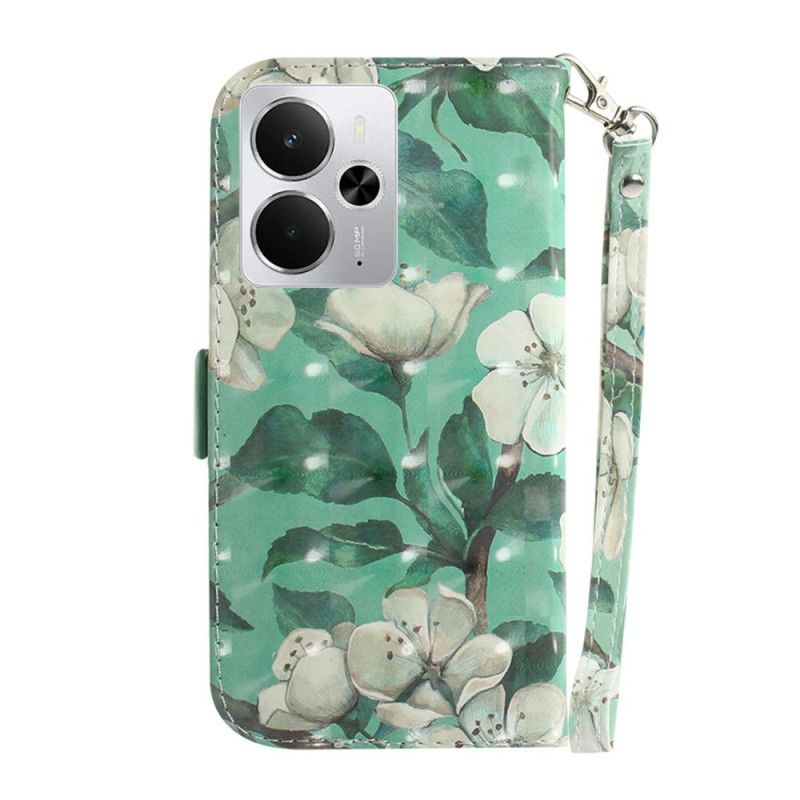 Pokrowce Realme 14 5g Białe Kwiaty Ze Smyczką