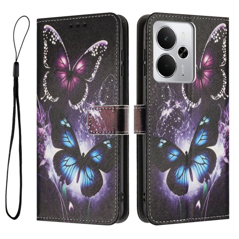 Skórzany Futerał Realme 14 5g Etui Na Telefon Dwa Motyle