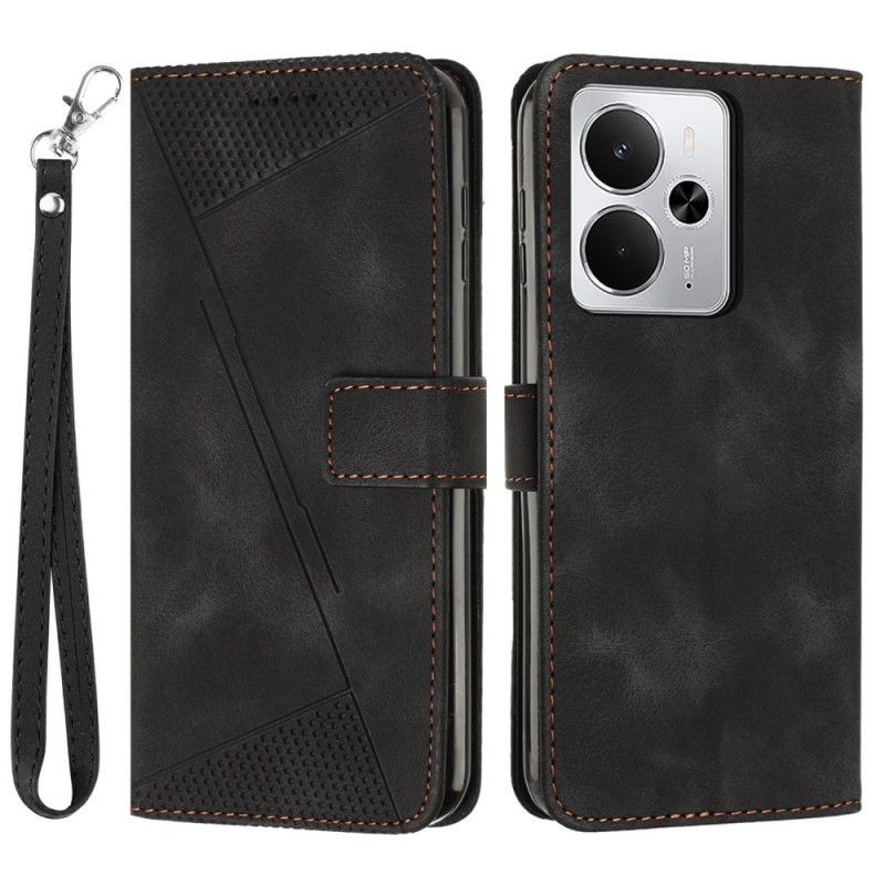 Skórzany Futerał Realme 14 5g Etui Na Telefon Linie I Pasek