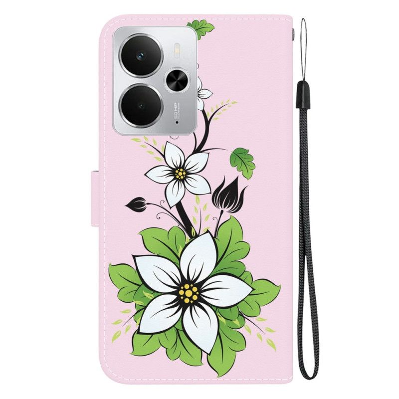 Skórzany Futerał Realme 14 5g Etui Na Telefon Wzór Lilii