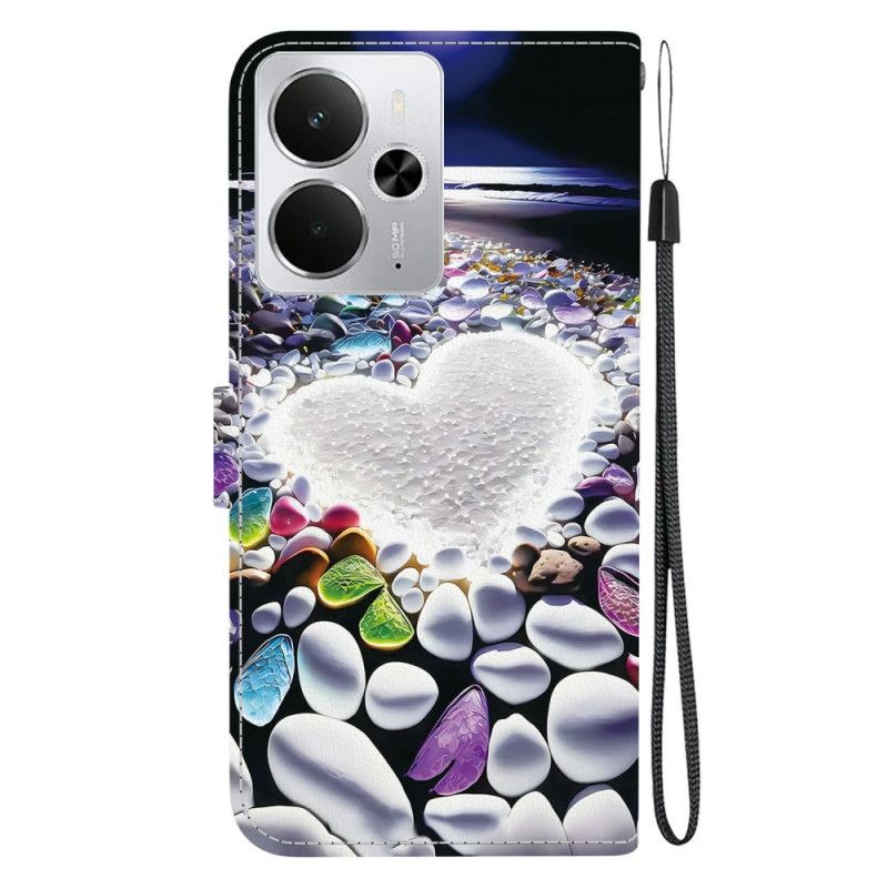 Skórzany Futerał Realme 14 5g Etui Na Telefon Wzór Serca