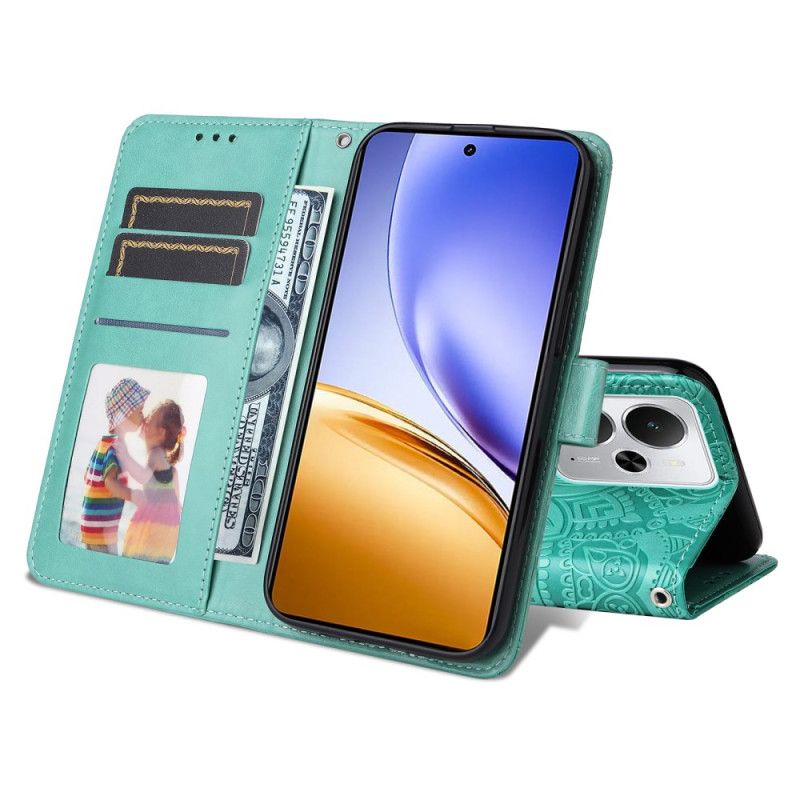 Skórzany Futerał Realme 14 5g Etui Na Telefon Wzór Słonecznika