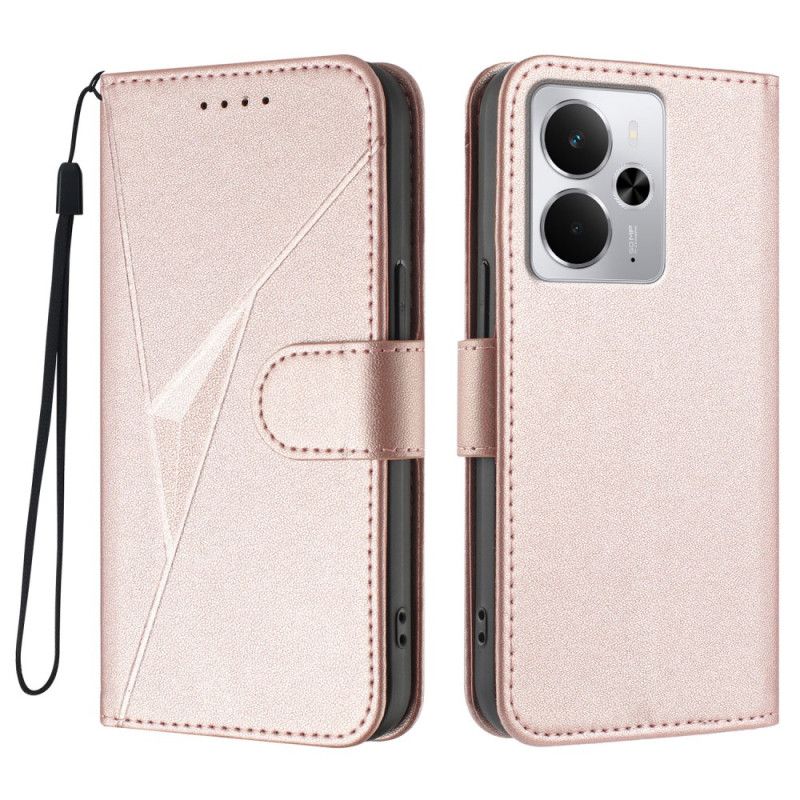 Skórzany Futerał Realme 14 5g Etui Na Telefon Wzór Trójkątny