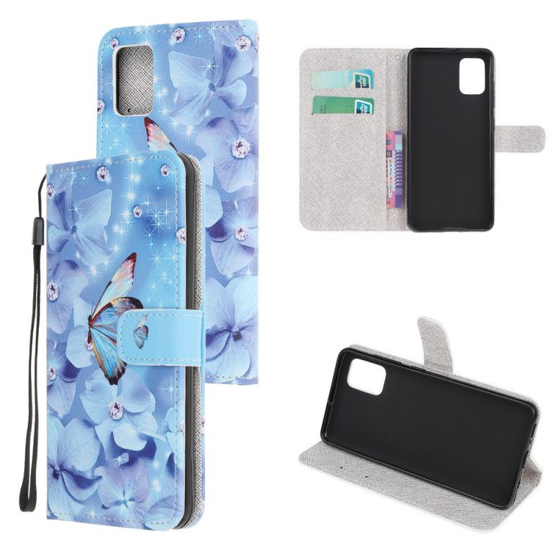 Etui Folio Xiaomi Poco M3 Diamentowe Motyle Ze Stringami