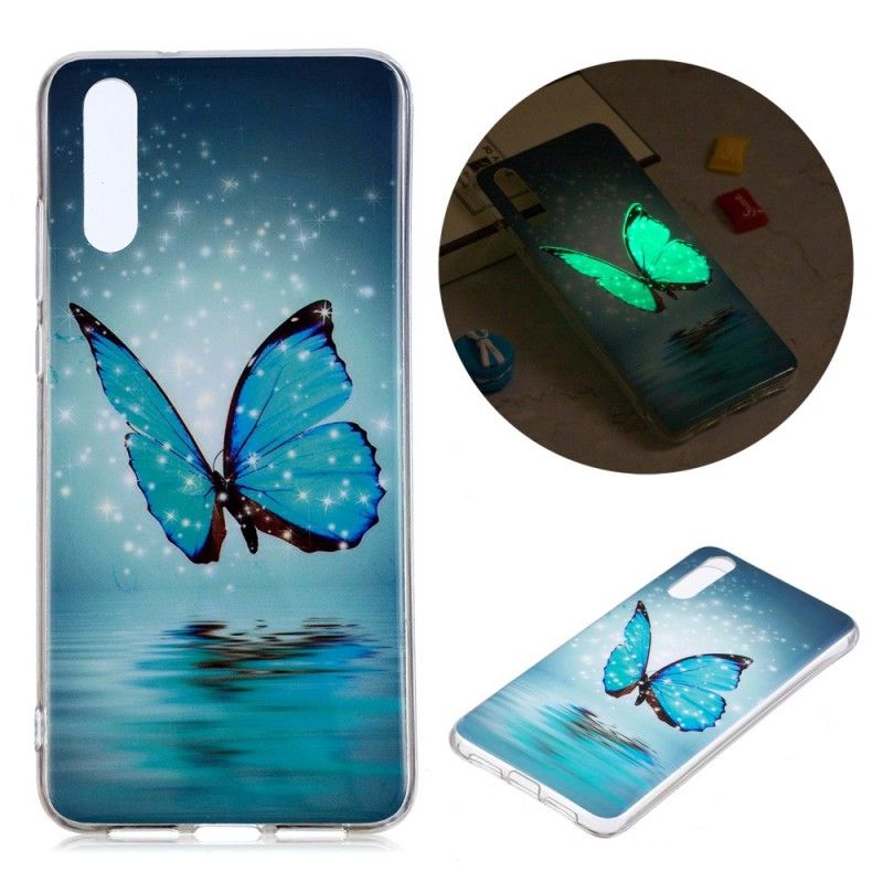 Etui Huawei P20 Fluorescencyjny Niebieski Motyl