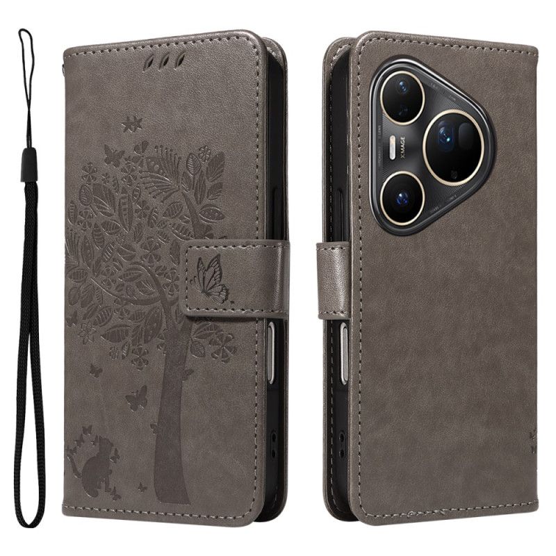 Skórzany Futerał Huawei Pura 80 Ultra Etui Na Telefon Kot I Drzewo