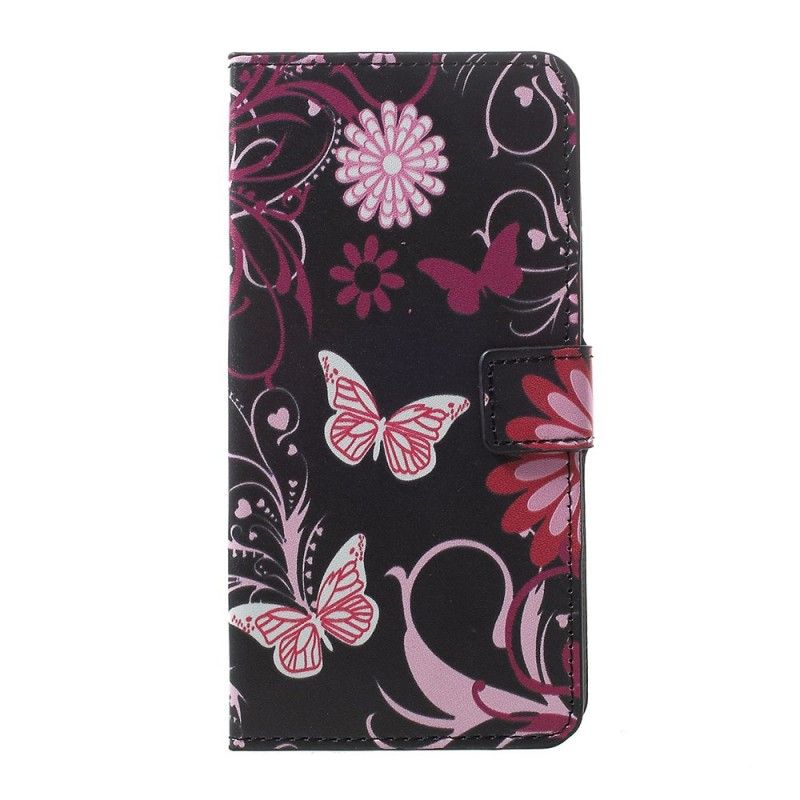 Etui Folio Samsung Galaxy A30 Fioletowy Jasnoniebieski Motyle I Kwiaty