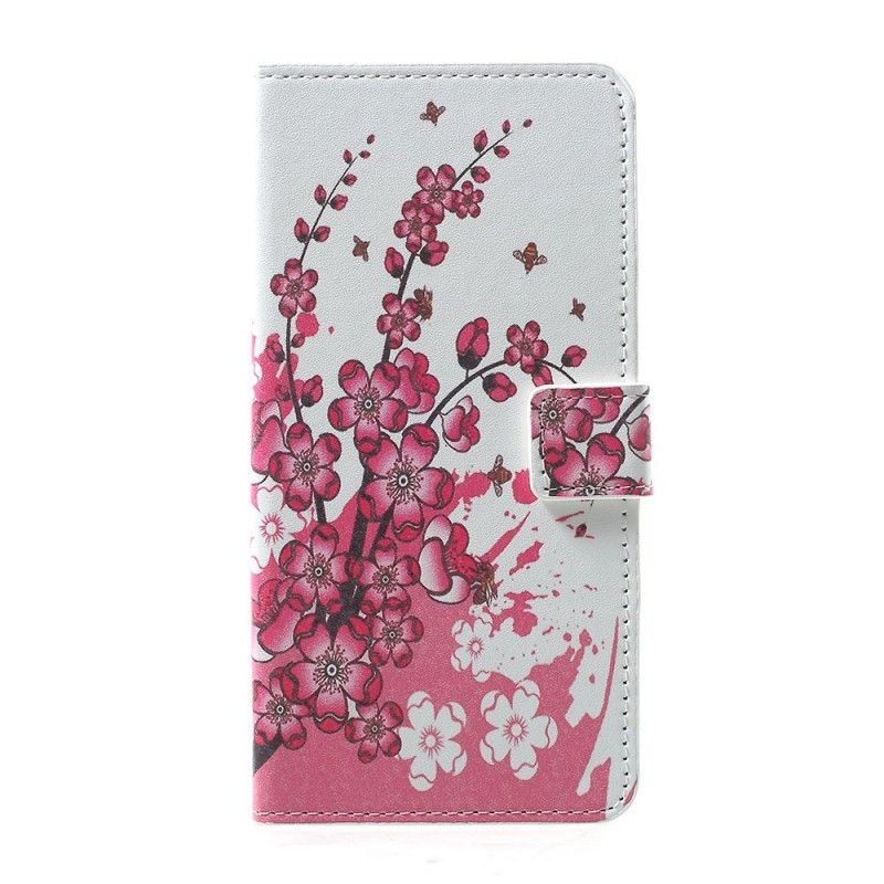 Etui Folio Samsung Galaxy A30 Purpurowy Kwiaty Tropikalne Etui Ochronne