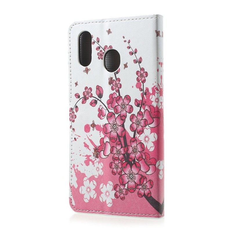 Etui Folio Samsung Galaxy A30 Purpurowy Kwiaty Tropikalne Etui Ochronne
