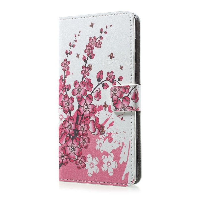 Etui Folio Samsung Galaxy A30 Purpurowy Kwiaty Tropikalne Etui Ochronne