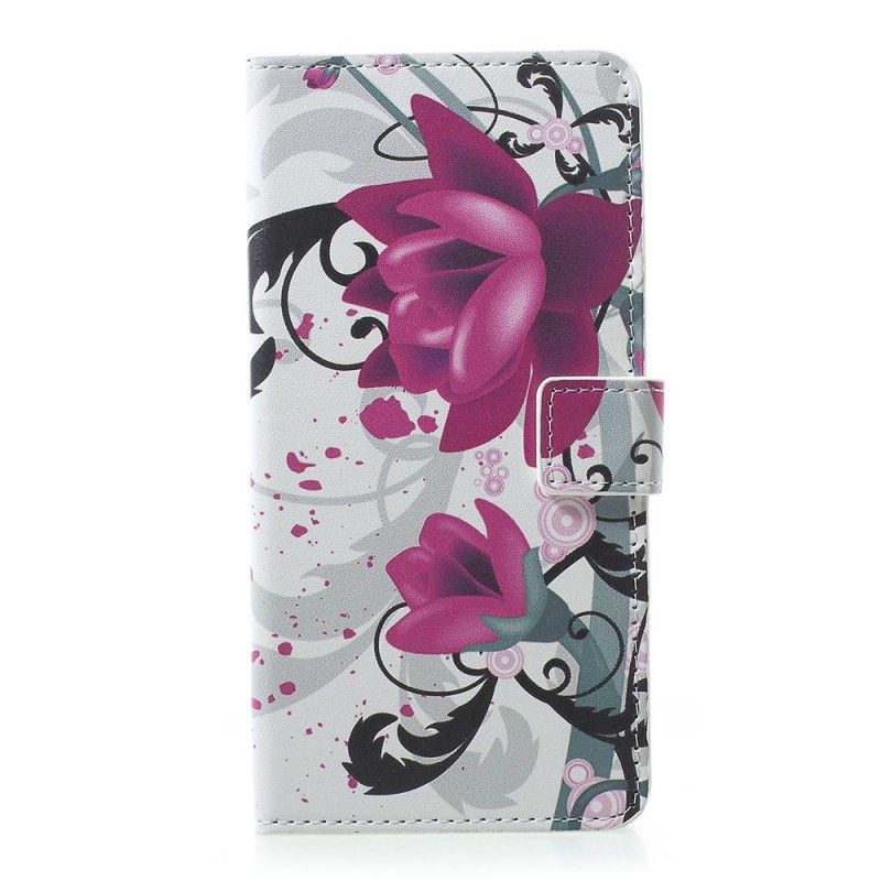 Etui Folio Samsung Galaxy A30 Purpurowy Kwiaty Tropikalne Etui Ochronne