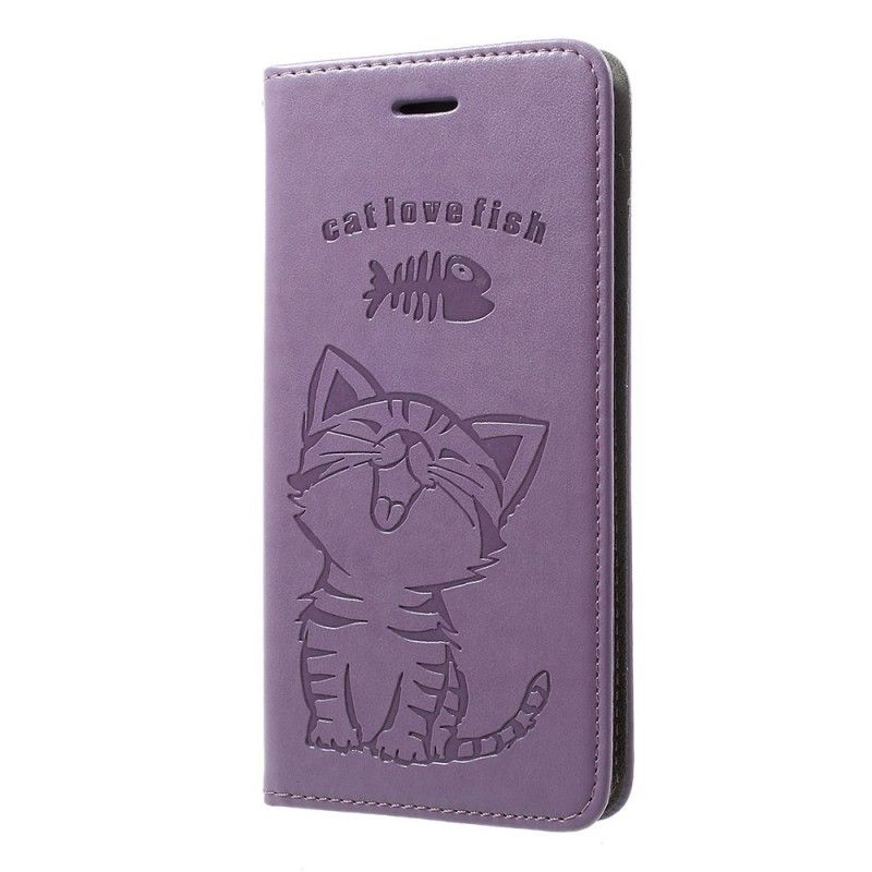 Etui Folio Samsung Galaxy A30 Różowe Złoto Kotek Kot Kocha Ryby