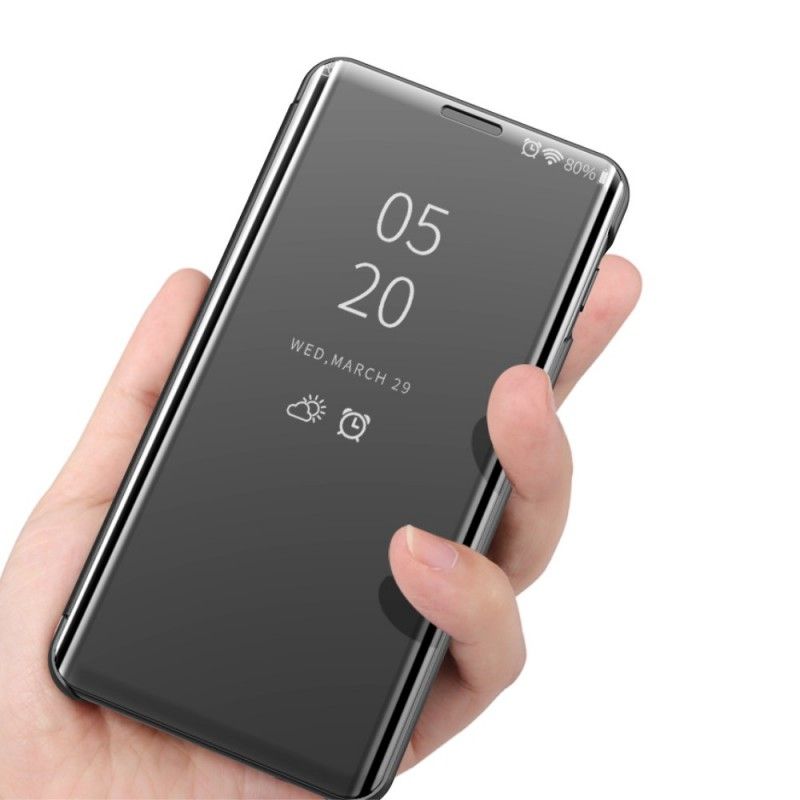 Zobacz Pokrywę Samsung Galaxy A30 Magenta Czarny Lustro I Imitacja Skóry