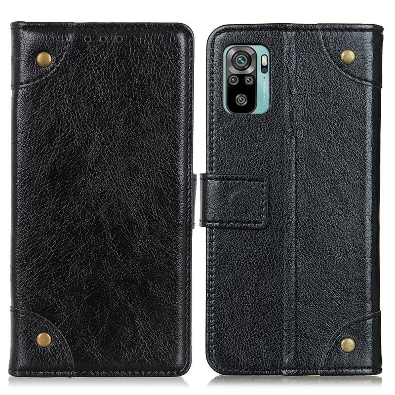 Etui Folio Xiaomi Redmi Note 10 / Note 10S Czerwony Czarny Nity W Stylu Vintage Ze Skóry Nappa Etui Ochronne