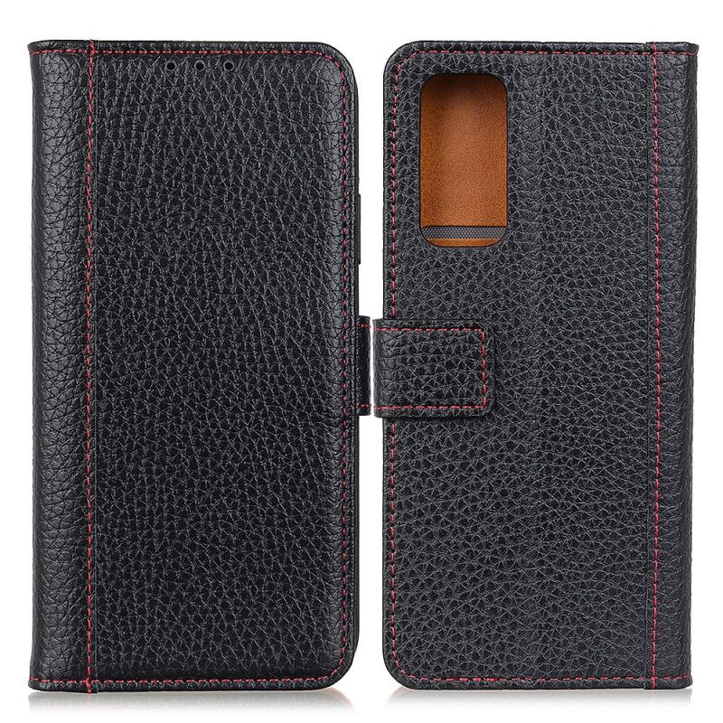 Etui Folio Xiaomi Redmi Note 10 / Note 10S Czerwony Czarny Szwy Z Efektem Skóry Liczi