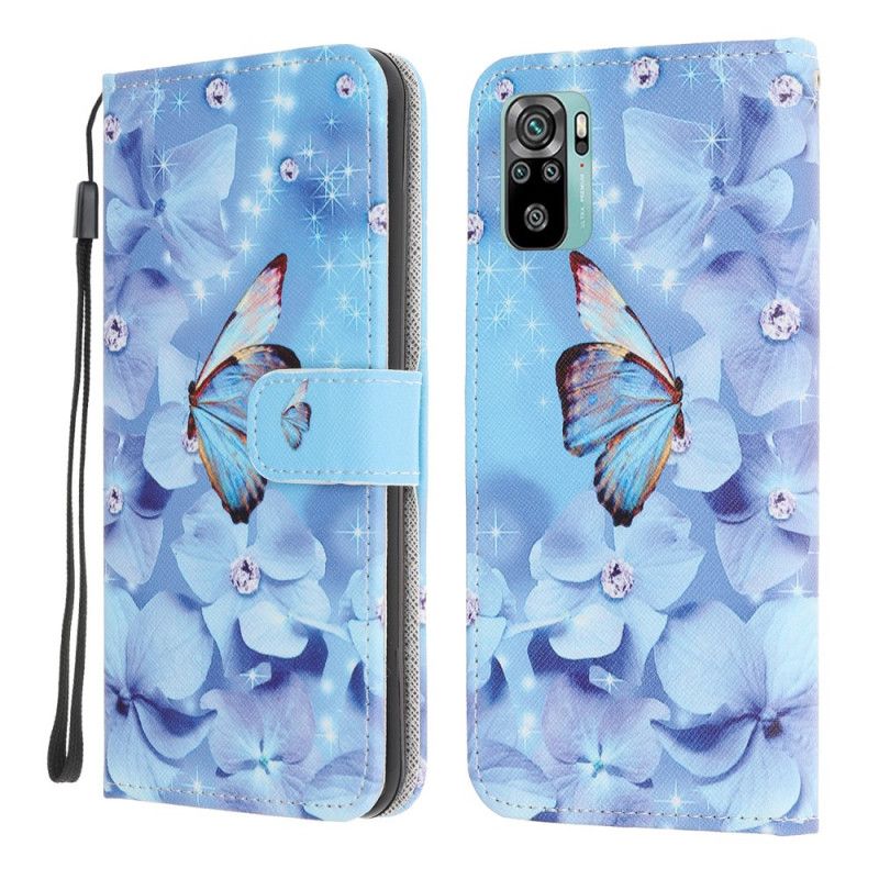 Etui Folio Xiaomi Redmi Note 10 / Note 10S Diamentowe Motyle Ze Stringami Etui Ochronne