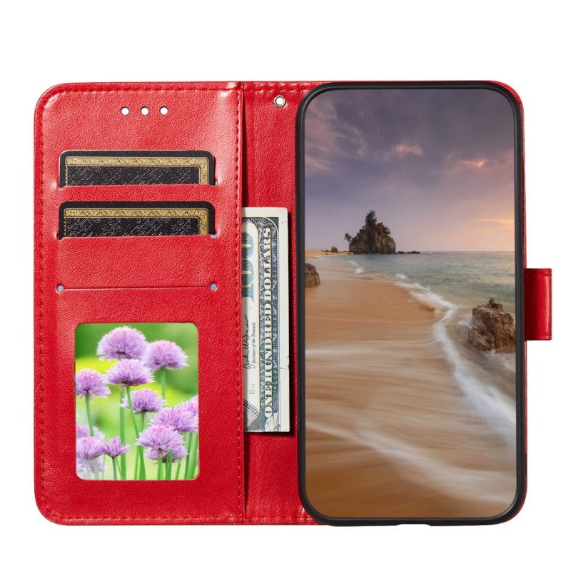 Etui Folio Xiaomi Redmi Note 10 / Note 10S Jasnoniebieski Czerwony Nadruk Haftu Kwiatowego